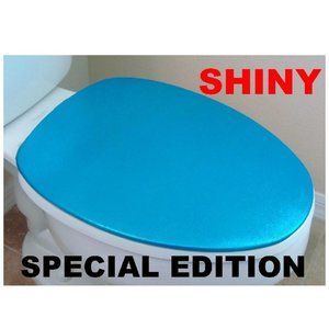 Shiny Fabric Lid Cover toilet SEAT Round & Elongated HandMade USA - Aqua Bright